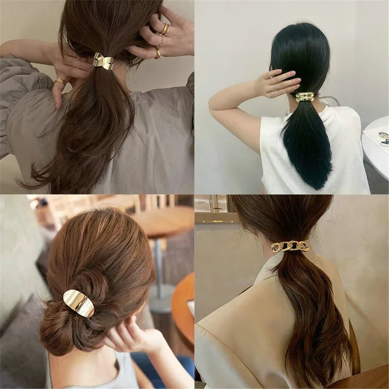 New Fashion Metal Irregular Double-Layer Hair Bands Ropes Women Headband Elastic Hairband Ponytail Holder Hair Accessories