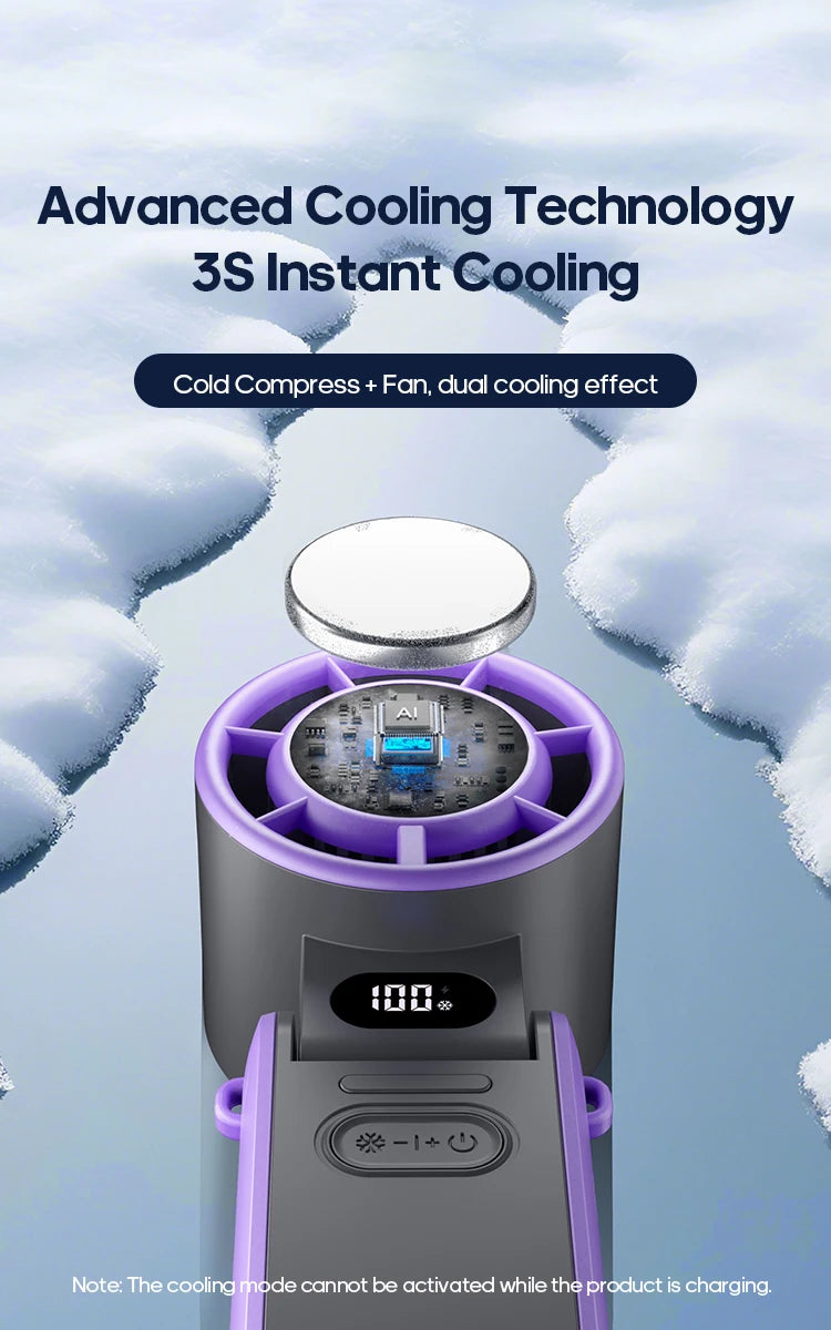 Foldable Handheld Turbo Fan – 3600mAh Rechargeable, 100-Speed Cooling for Outdoor Use