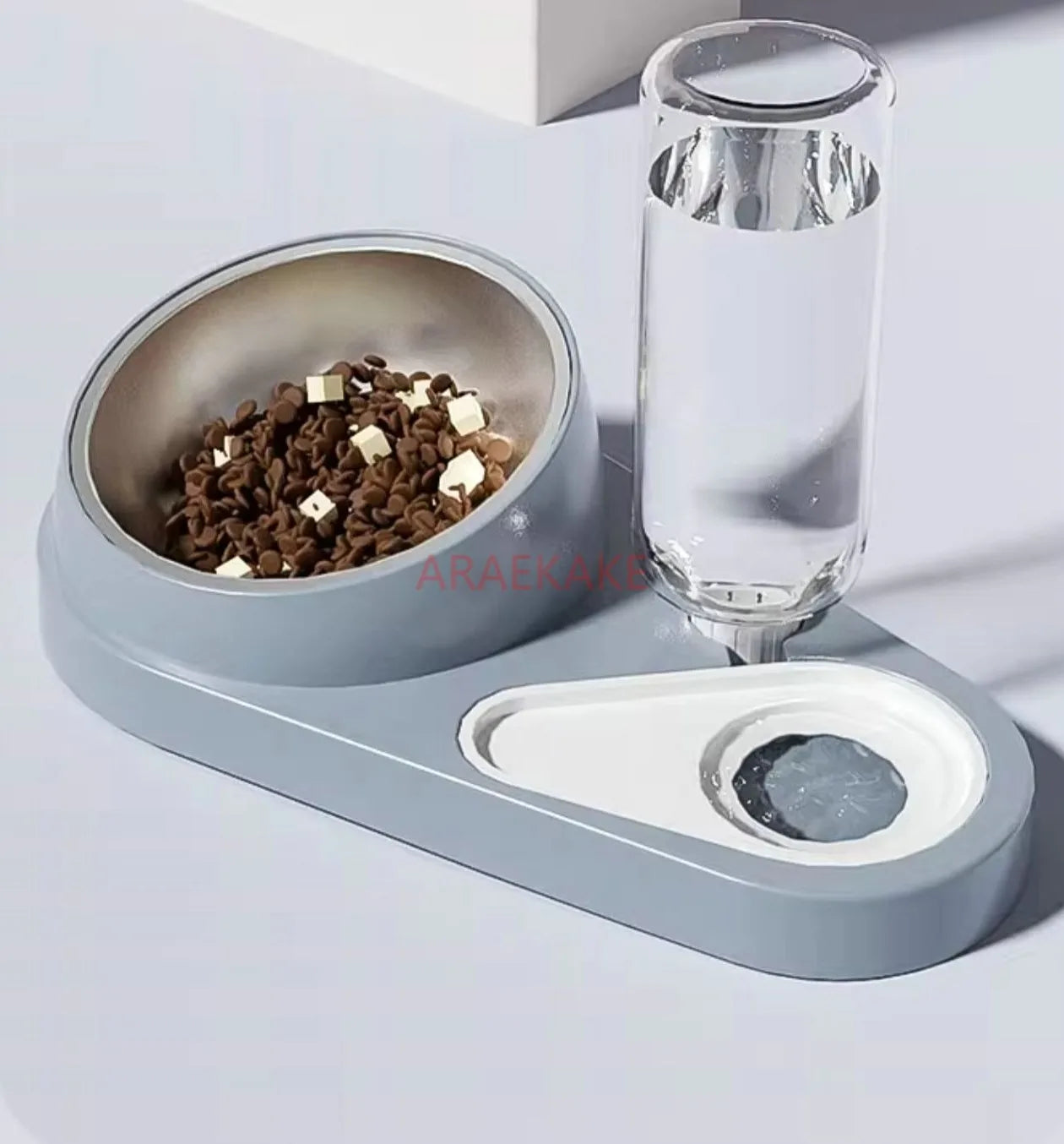 1pcs 2-in-1 automatic cat and dog food dispenser with 15 ° neck protection feeding bowl