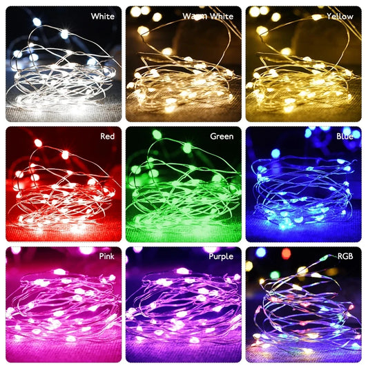 10M 5M 3M 2M Copper Wire LED Tinsel Garland Fairy Lights