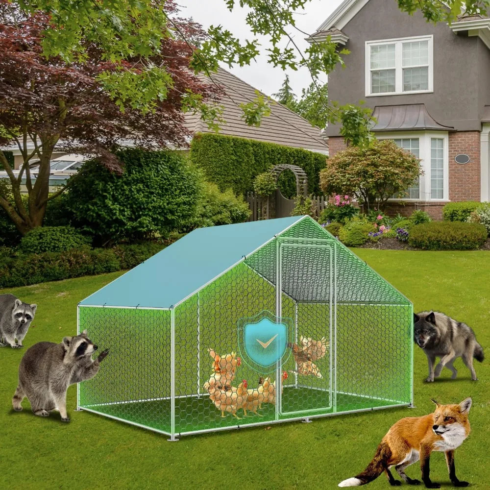 Large Chicken Coop Run with Immersed Wire Mesh, Metal Chicken Coop for 12 Chickens Heavy Duty Chicken Run in for Yard with Wate