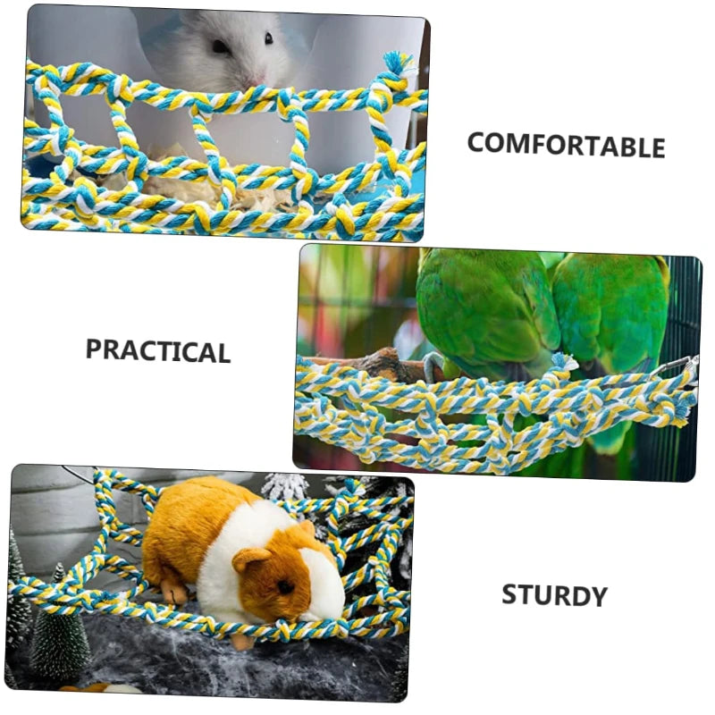 Creative Parrot Climbing Net Swing Rope Net Bird Stand Net Hamster Squirrel Hammock with Hook Hanging Climb Chewing Pet Bird Toy
