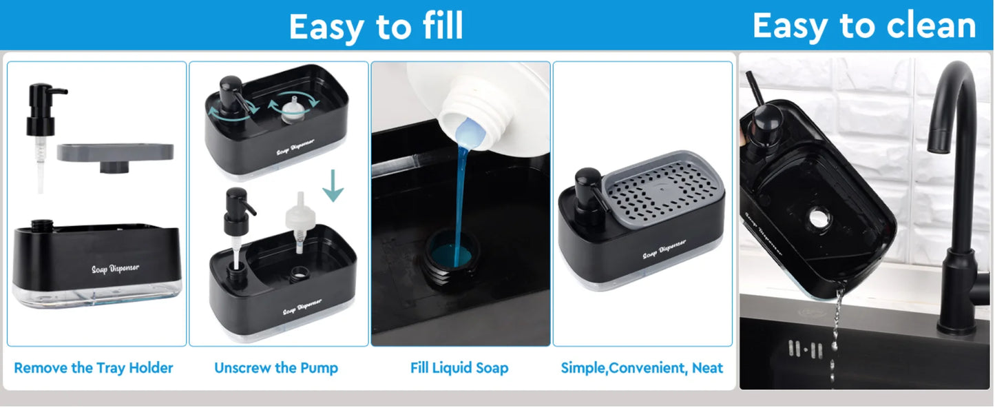 Hand and Dish Soap Dispenser Set, 3-in-1 Kitchen Pump