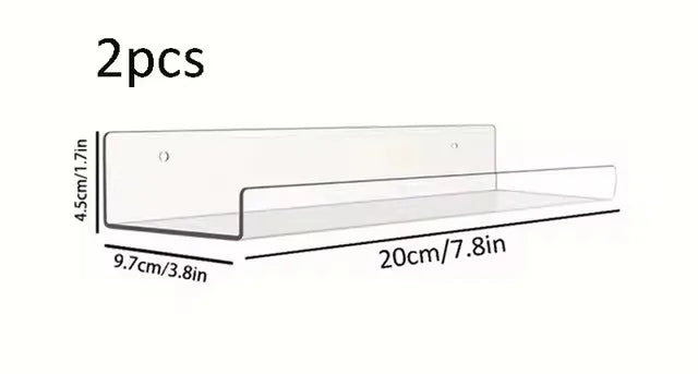 2pc Clear Acrylic Storage Rack Wall Mounted Shelf Organizer