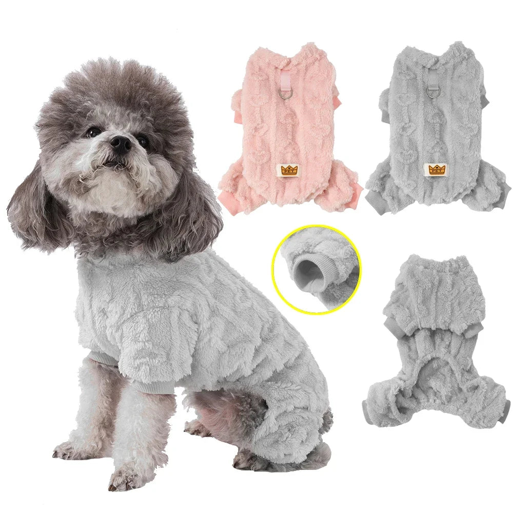 Winter Fleece Warm Dog Cloth Winter Soft Cozy Puppy Jumpsuit Plush Winter D-ring Overall For Small Medium Pet Vest Coat for Cat