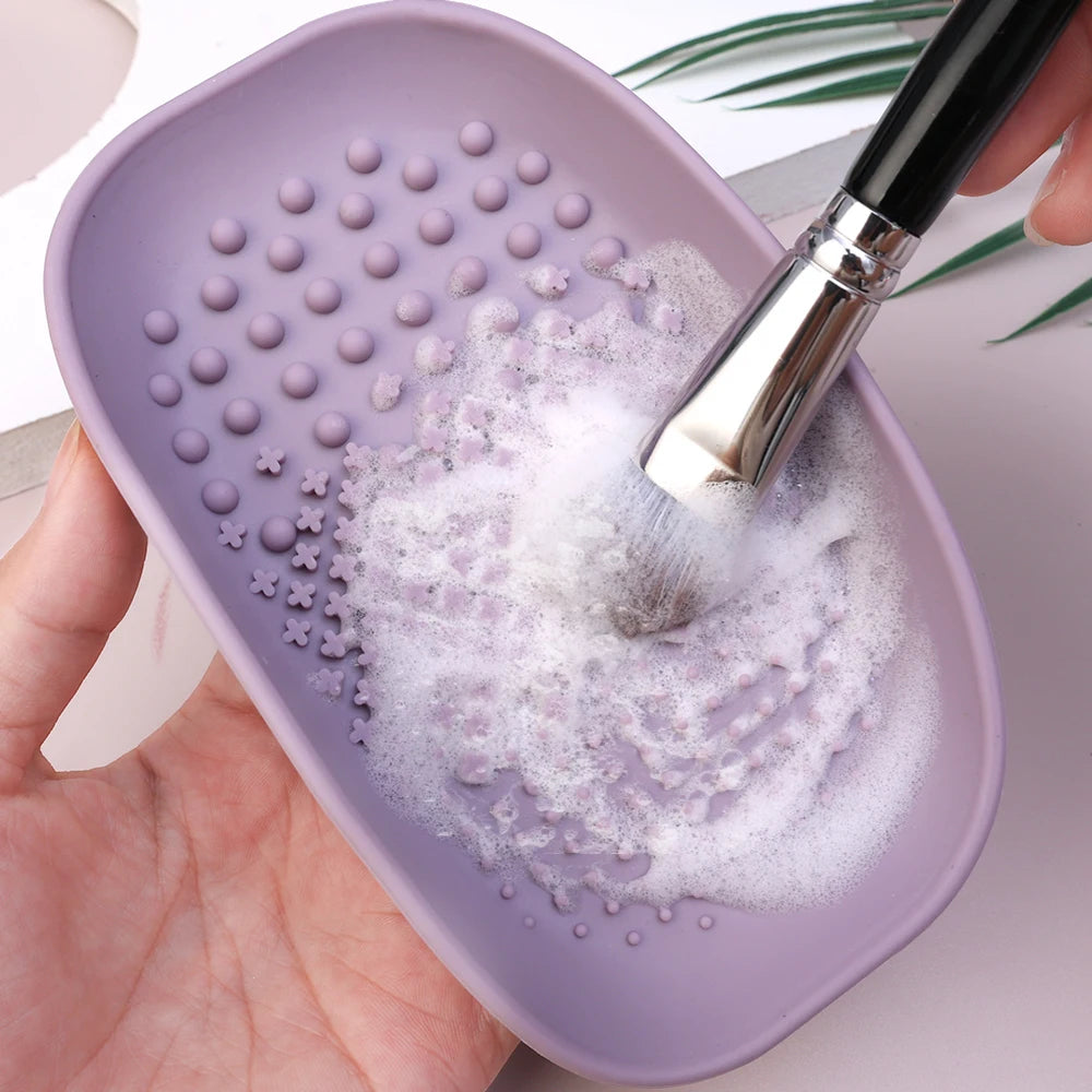 Makeup Brush Cleaner Bowl Soft Silicone Eyeshadow Brushes Powder Puff Washing Washboard Round Corner Cleaning Scrubber Box Tool