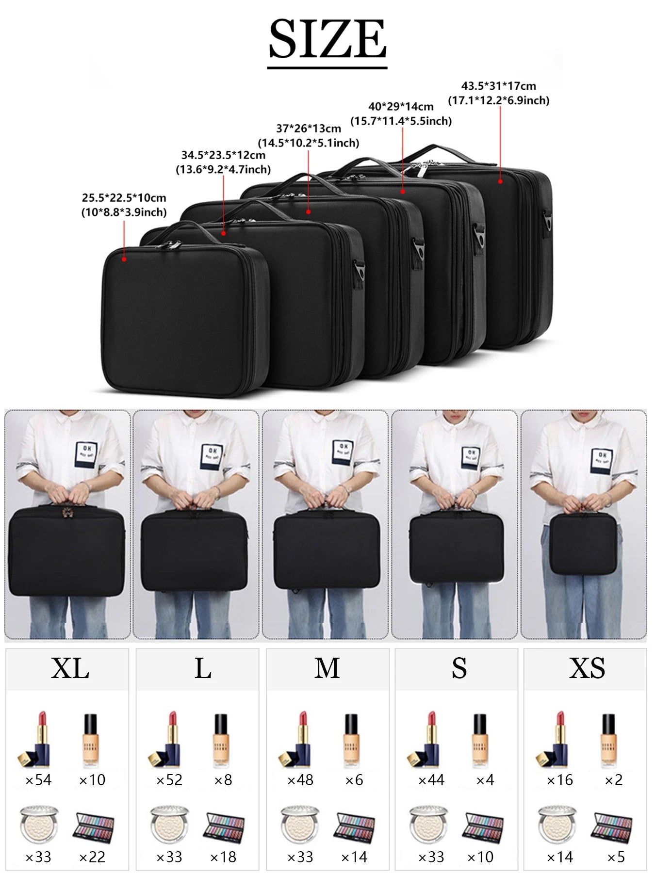 Three Layer Waterproof Oxford Cloth Cosmetic Case with Manicure Makeup Toolbox and Travel Underwear Storage