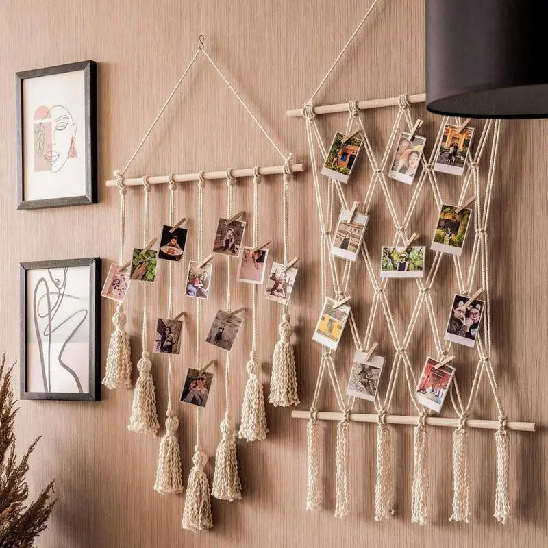 Hanging Photo Display Macrame Wall Art with 10 Clips Boho Decor