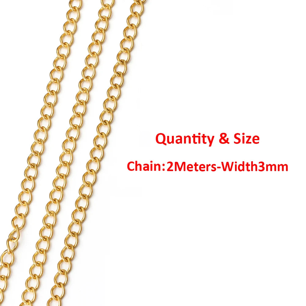 2 Meters/1 Meter High Quality Gold Color Stainless Steel Chain for DIY Jewelry Making