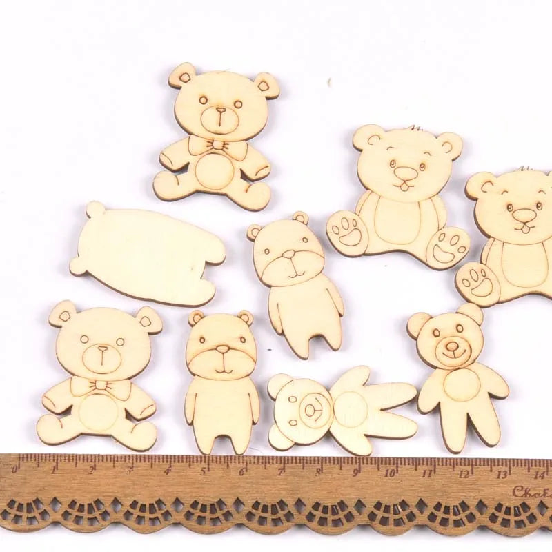 Bear Flower House Natural Wooden Chips for DIY Scrapbooking