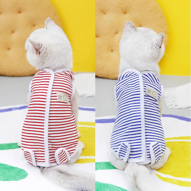 Striped Cat Sterilization Suit Pet Sterilization Suit Cat Postpartum Clothes Surgical Suit Anti Licking Weaning Suit Pet Supply