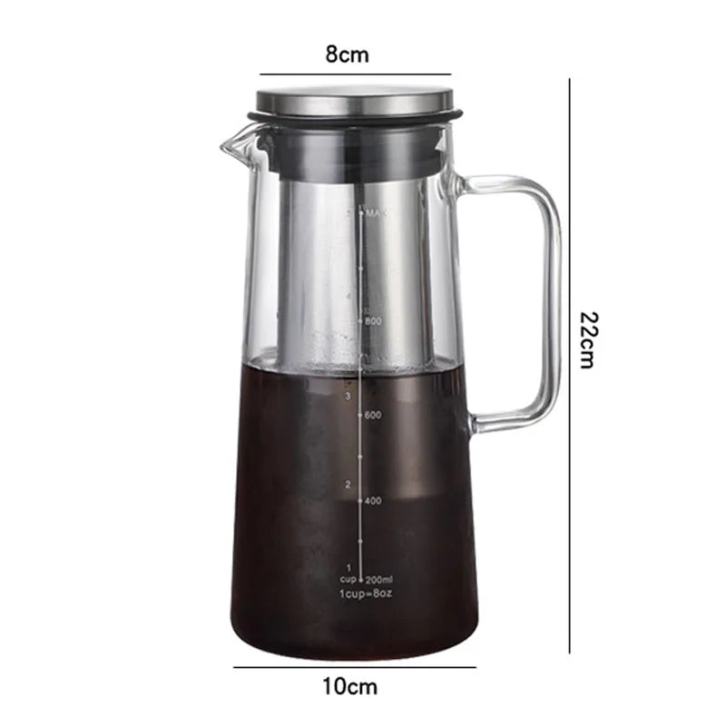 Airtight Cold Brew & Tea Infuser – 1L Glass Carafe with Removable Stainless Steel Filter