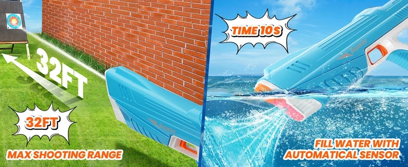 Full Automatic Electric Water Gun 43cm Portable Summer Toy for Kids and Adults Outdoor Water Battles