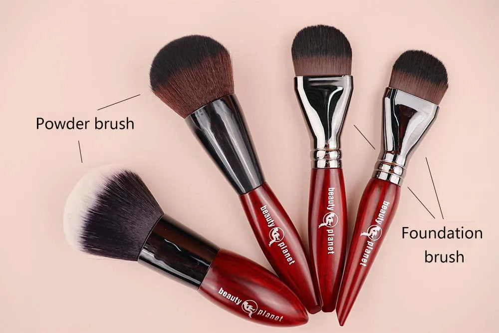 Beauty Planet Luxury Natural Horse Hair Powder Foundation and Blush Brushes Professional Makeup Tools