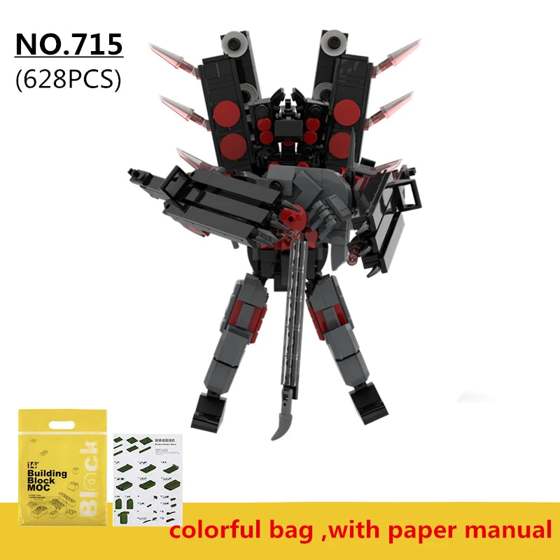 Titan Guitar Speaker Man Building Blocks Set Skibidi Toilet Design with Battle-Axe DIY Bricks Toy for Boys Ages 6-12 Perfect Christmas Gift