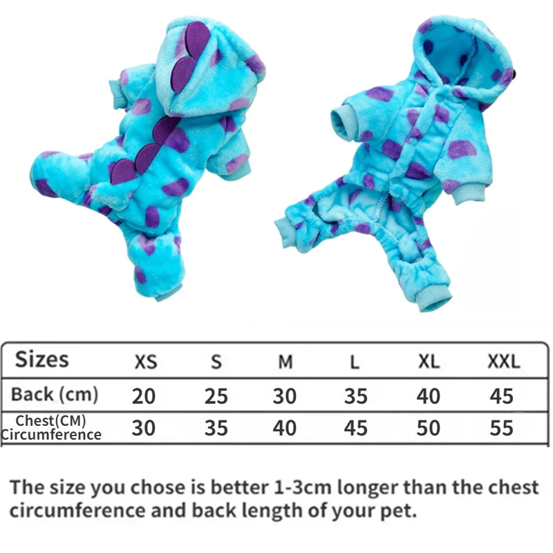 Pet Clothing Dog Cat Autumn and Winter Thickened Warm Blue Dinosaur Hooded Coat Puppy Costume For Small Medium Dogs