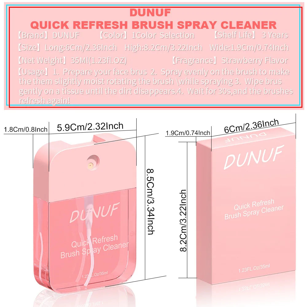 DUNUF 35ML Makeup Brush Cleaning Spray Quick Sponge Brush No Clean Dry Cleaning Box Eyes Cheek Lips Excess Powder Cleaning Tool