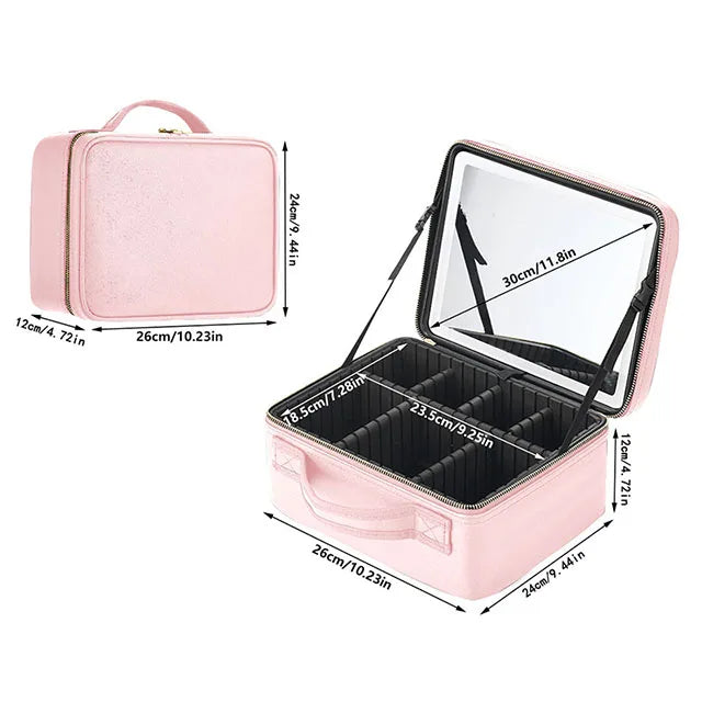 Smart LED Travel Makeup Case with Mirror Large Capacity Organizer for Women and Beauticians