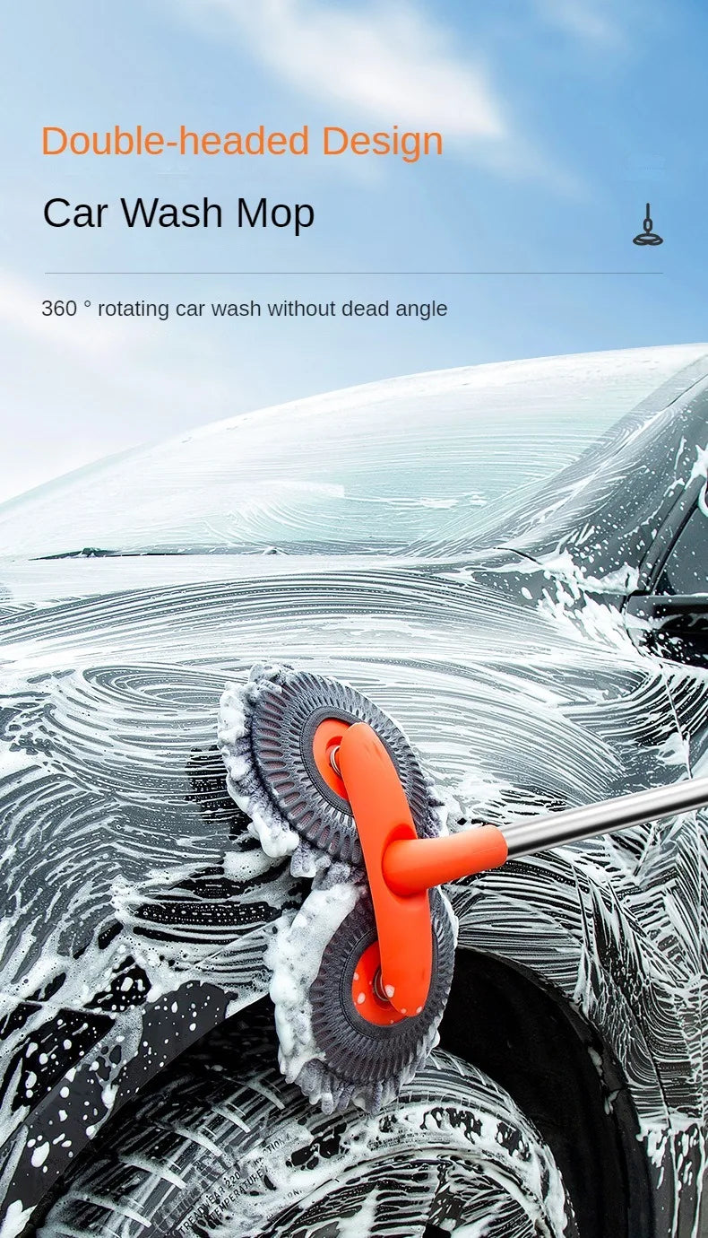 LEIBOO Telescopic Car Cleaning Brush Mop with Double Brush Head for Roof and Window Washing