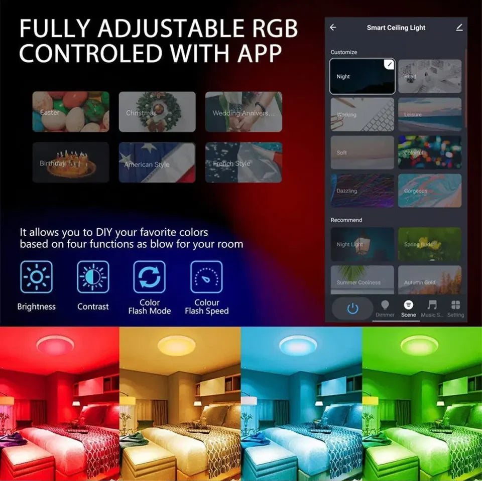 Tuya Smart WiFi BLE LED Ceiling Light 24W RGBCW Lamp
