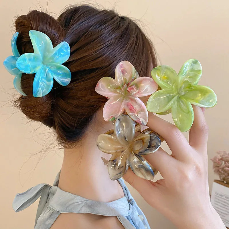 Summer Acrylic Flower Hair Clip for Women Marble Texture Hair Claws Clips Trendy Girl Hairpin Korean Hair Accessories Headwear