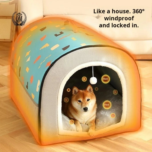 Oversized Dog Kennel Tunnel Warm Dog House Detachable Pet Sleeping Bed Semiclosed Pet Supplies Soft Non-slip Dogs Cats Kennel