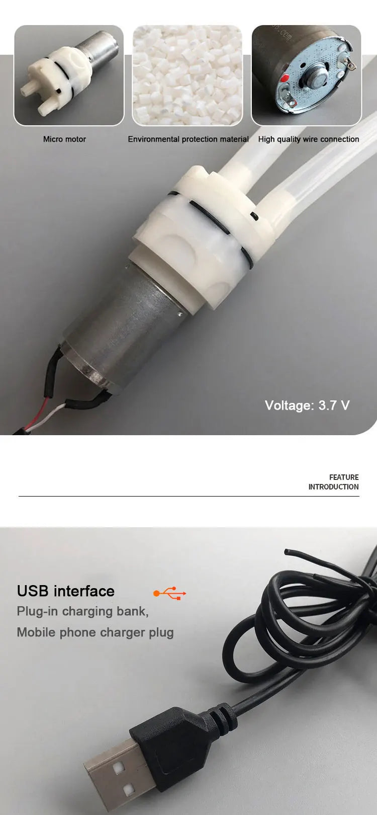 Bomba de vino eléctrica de alto caudal para bricolaje, bomba peristáltica con interfaz USB, bomba dosificadora en miniatura, bomba peristáltica con manguera, bomba de agua eléctrica