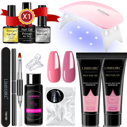 LIMEGIRL 15ml Nail Extension Gel Set with UV LED Light
