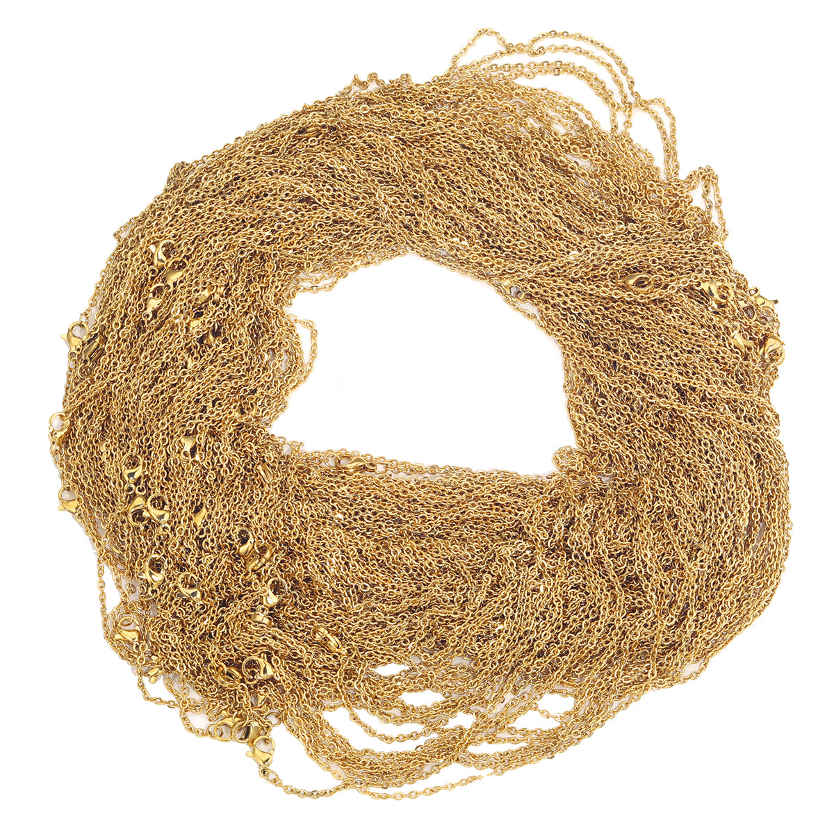 100 Pieces Stainless Steel 18K Gold Plated Link Cable Chain with Lobster Clasp for DIY Jewelry Adjustable Necklace Supplies