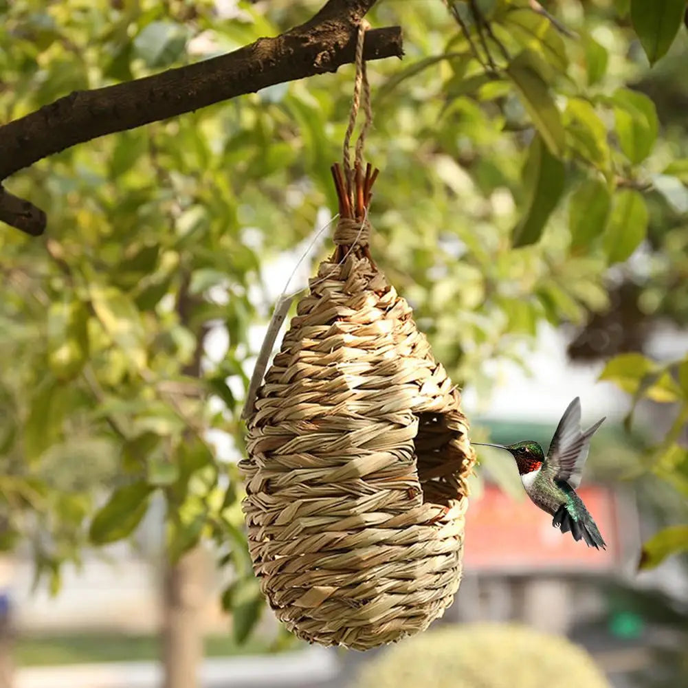 Grass Nest Hand-woven Hibiscus Grass Gourd BirdHouse For Outdoor Garden Hanging Hatching Breeding Bird Accessory