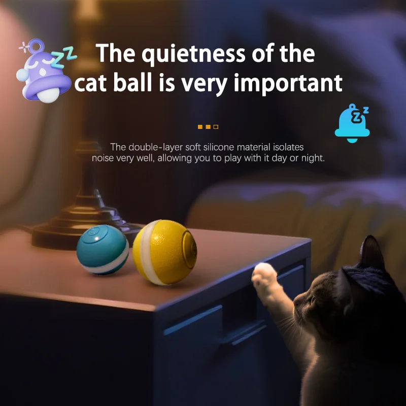 Silent Electric Smart Ball Cat Toys Automatic Rolling Interactive Ball USB LED Light Pet Toy Dog Cat Teaser Training 1～2pcs