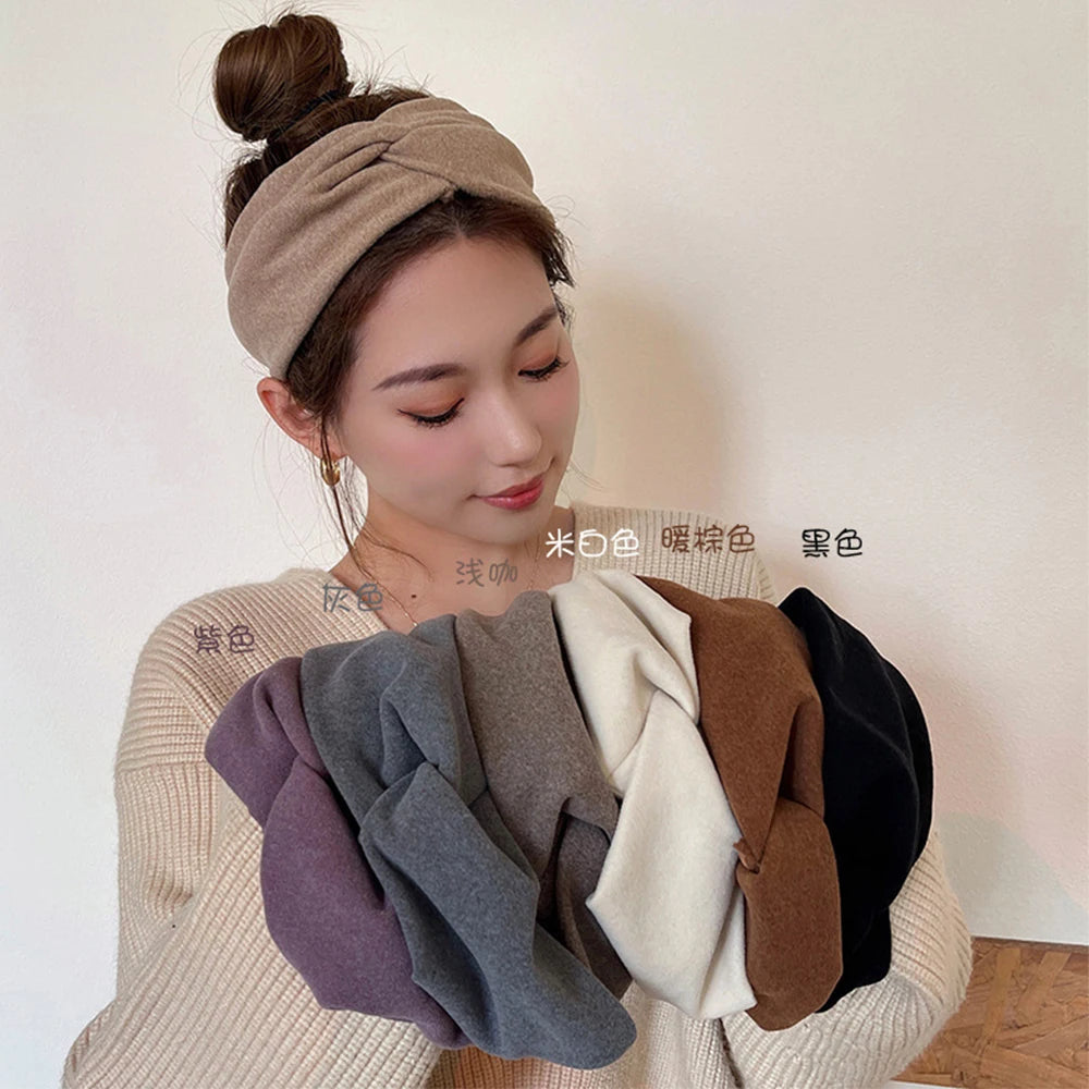 Simple Solid Color Wide HairBand Fall Winter Wash Face Yoga Makeup Hair Scrunchies Women Girls Elastic Headband Hair Accessories