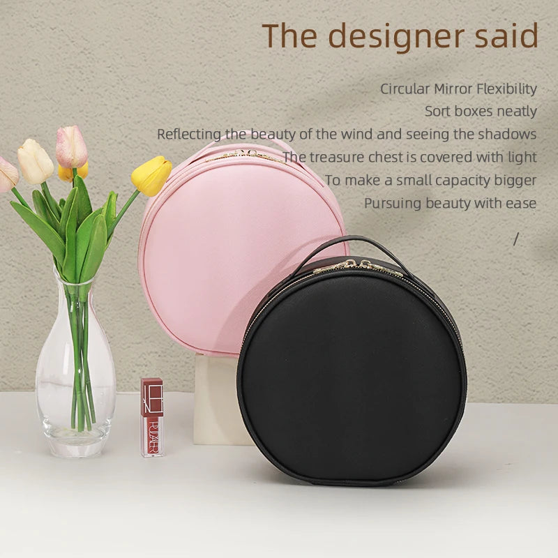 Travel PU Makeup Bag with LED Mirror and Light Portable Cosmetic Organizer for On-the-Go Beauty