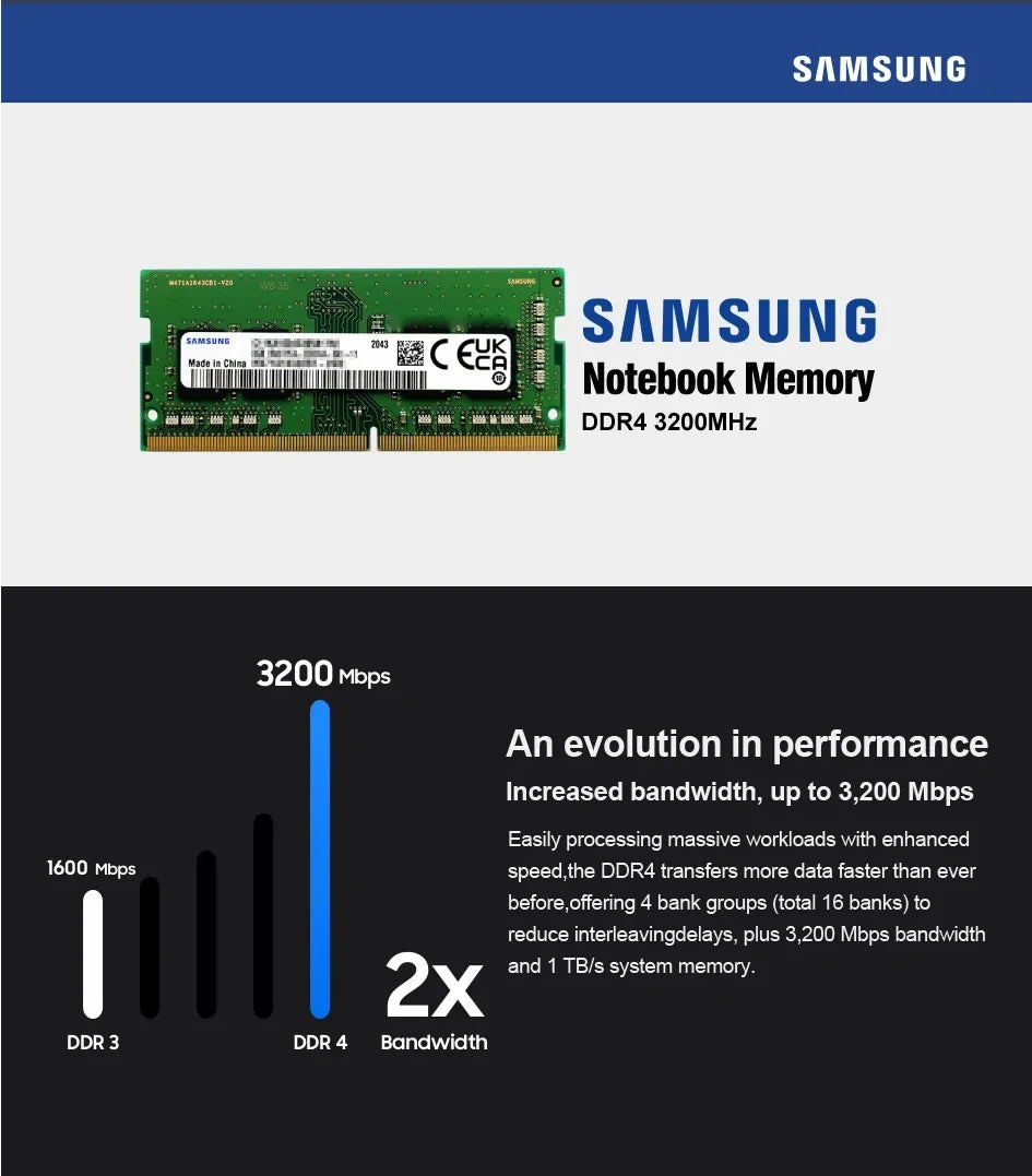 Memoria para portátiles Samsung DDR4 de 4 GB, 8 GB, 16 GB, 32 GB, 64 GB, 2400 MHz, 2133 MHz, 2666 MHz, 3200 MHz, Sodimm, de alto rendimiento