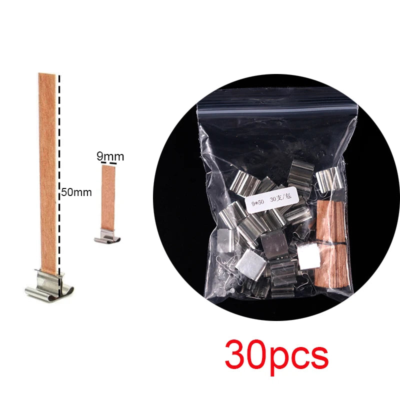 30pcs Wooden Candle Wicks Set with Clip Base for DIY Candle Making