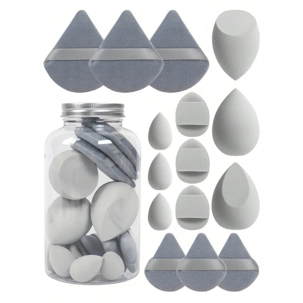 15pcs Makeup Sponge Set With Storage Jar For Flawless Application