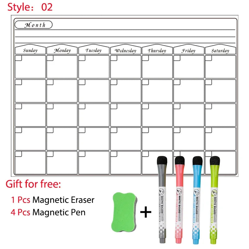 Magnetic Dry Erase Whiteboard Calendar Planner for Refrigerator with Markers and Eraser - Daily Weekly Monthly Organizer