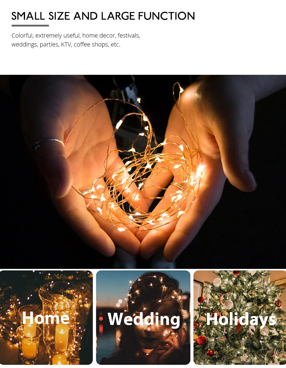 10M 5M 3M 2M Copper Wire LED Tinsel Garland Fairy Lights