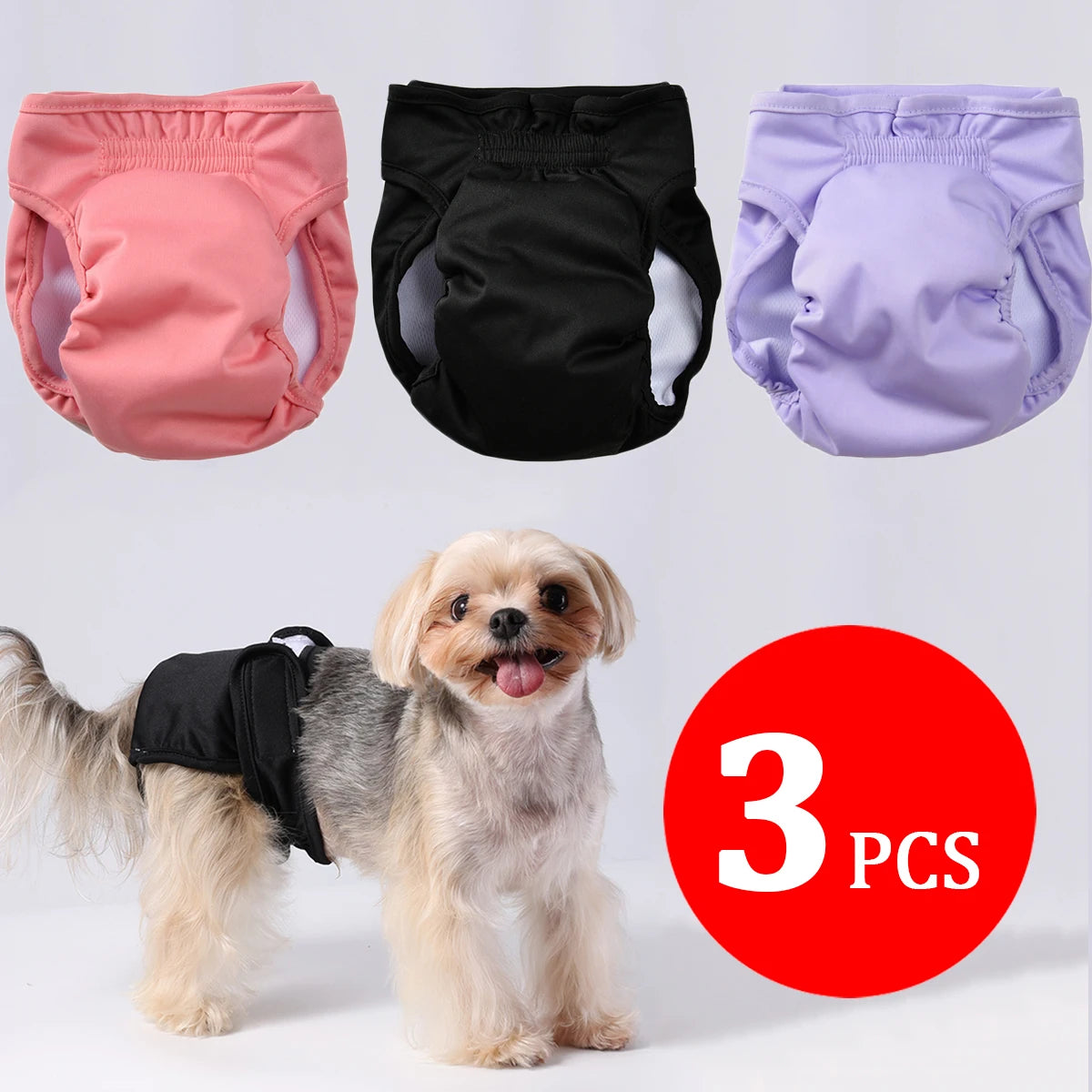 3pcs Washable Female Dog Diaper for Small Medium Dogs Adjustable Pet Physiological Pant Reusable Leakproof Pets  Diapers Sets