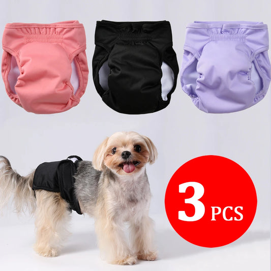 3pcs Washable Female Dog Diaper for Small Medium Dogs Adjustable Pet Physiological Pant Reusable Leakproof Pets  Diapers Sets