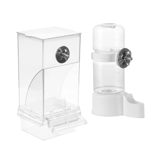 Bird Feeders and Waterer Clear Viewing Cage Accessory Food Dispenser for Canary Finch Cockatoo Cockatiel Lovebirds Budgies