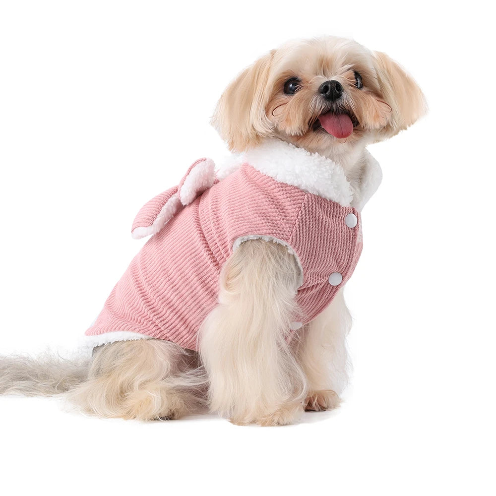 Warm Winter Dog Jacket With D-ring Cute Corduroy Pet Bow Coat for Small Medium Dogs Cats Puppy Kitty Sphynx Yorkshire Clothes