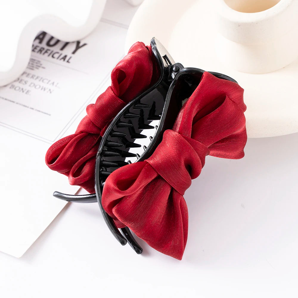 Bow Hair Claws Clip Large Shark Claw Hair Clips Solid Bowknot Hairpin Barrettes for Ponytail Women Hair Accessories Headbands