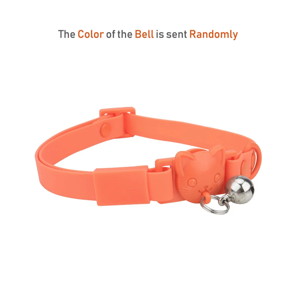 Pet Cat Collar Necklace With Small Bell PVC Waterproof Adjustable Kitten Collar Candy Color