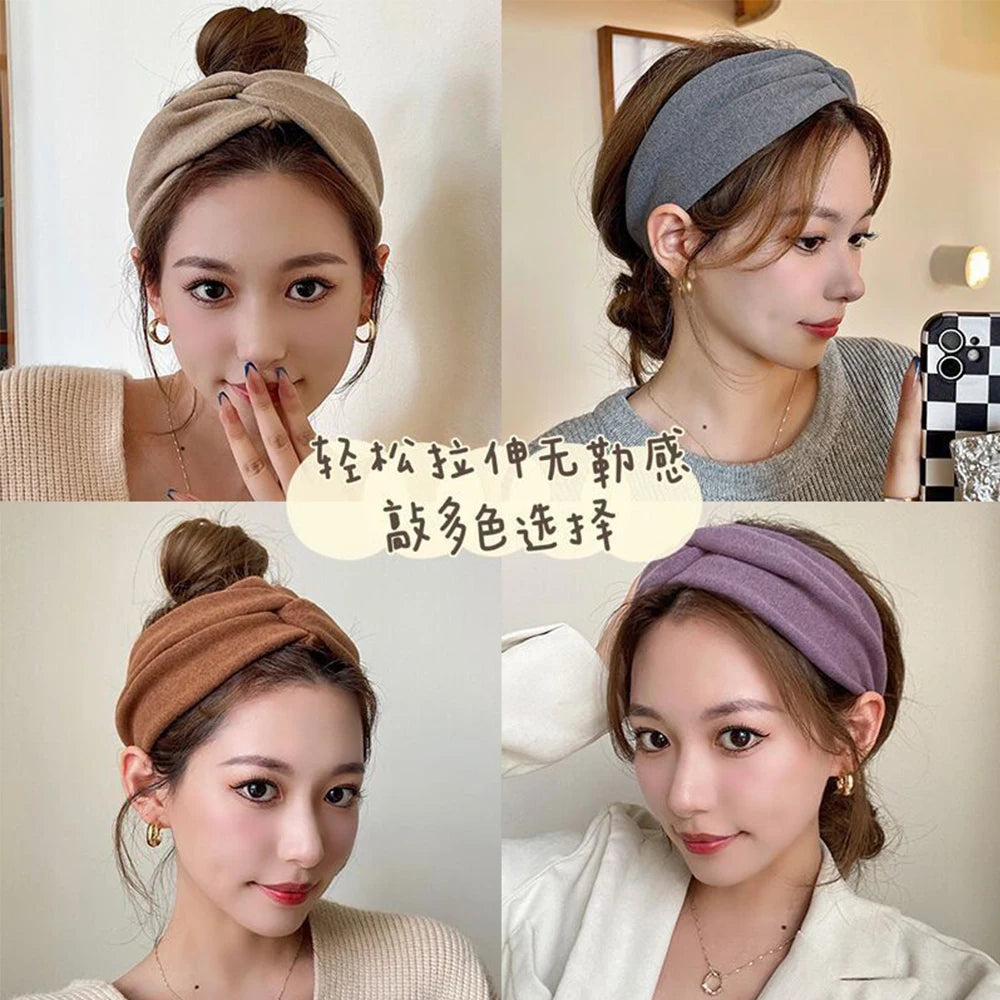 Simple Solid Color Wide HairBand Fall Winter Wash Face Yoga Makeup Hair Scrunchies Women Girls Elastic Headband Hair Accessories