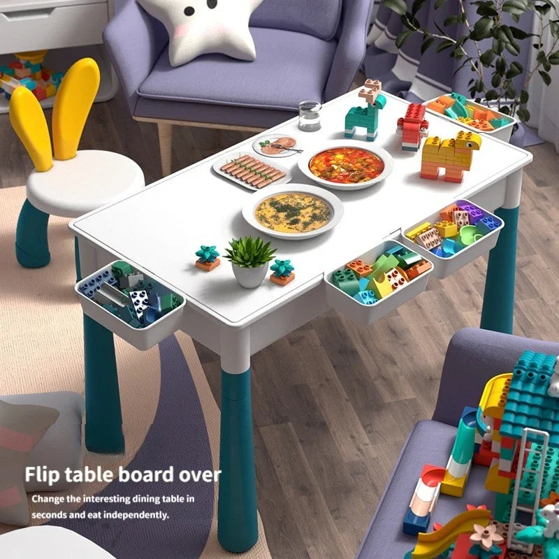 ToylinX Kids Building Blocks Activity Table and Chairs Set Creative Play Desk for Toddlers and Children