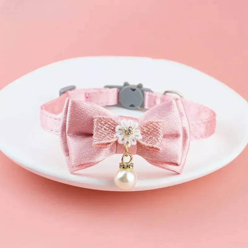 Pet Collar Pink Lace Bow Hanging Bead Cat Choker Bell Dog Cat Supplies Pet Accessories Dog Accessories Dog Cat Products