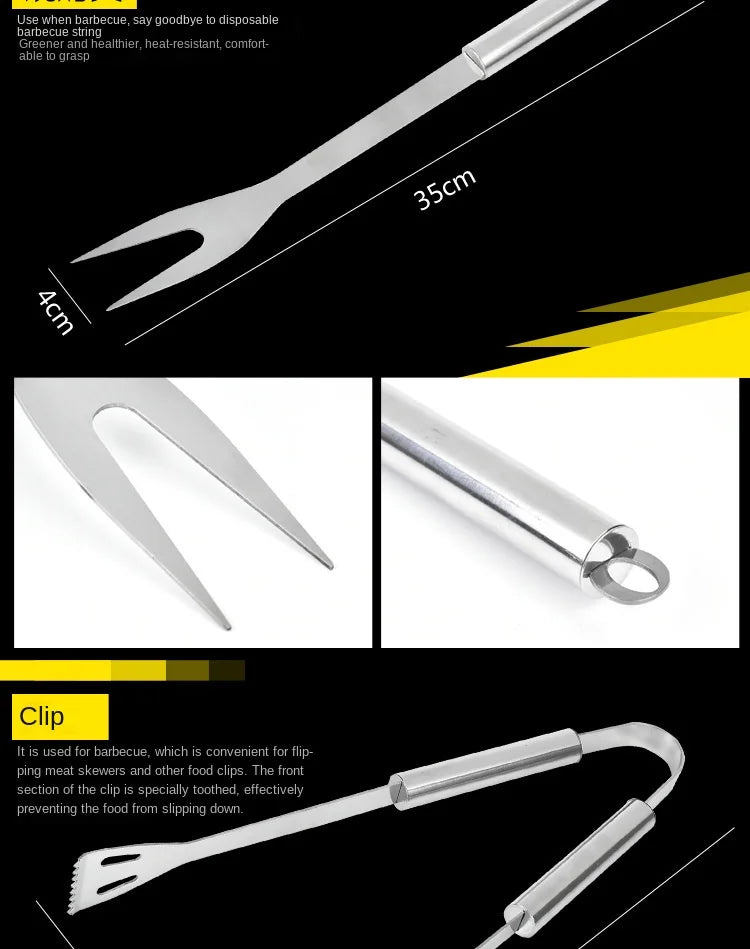 Stainless Steel BBQ Tool Set with Portable Storage Bag for Outdoor Grilling and Baking
