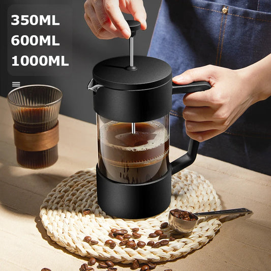 French Press Coffee Maker – 350ml/600ml/1L Borosilicate Glass Pot with Stainless Steel Filter