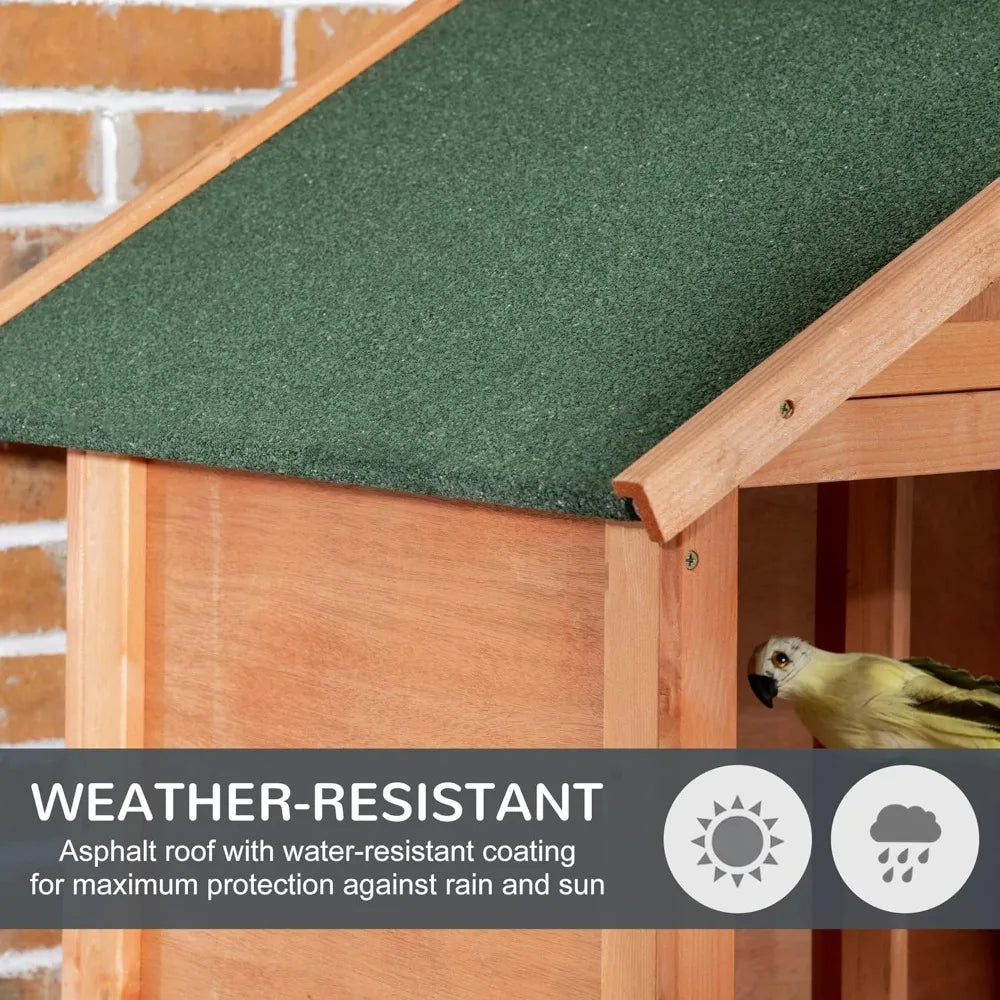 60" Wooden Outdoor Bird Cage for Finches, Parakeet, Large Bird Cage with Removable Bottom Tray 4 Perch, Orange